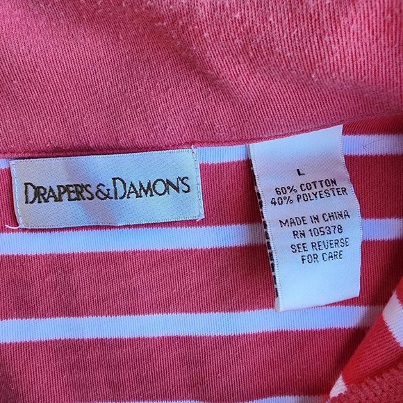 Drappers & Damon's Pullover Knit Top Shirt Women's Coral Pink White Striped Sz L - Picture 10 of 10
